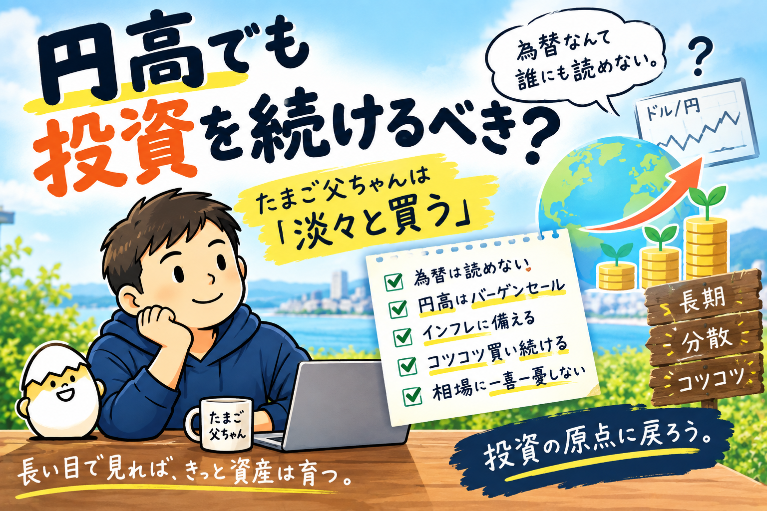 円高でも投資を続けるべき？たまご父ちゃんは「淡々と買う」